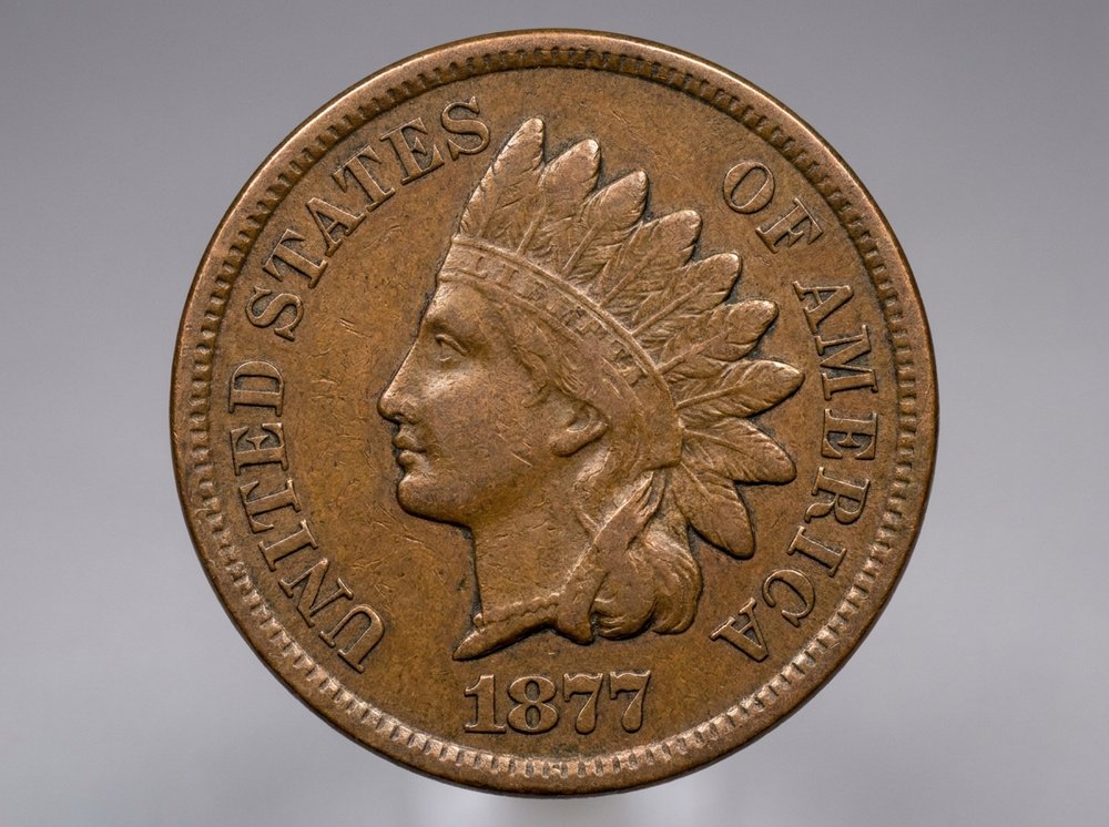 1877 Indian Head cent key date bronze penny obverse detail